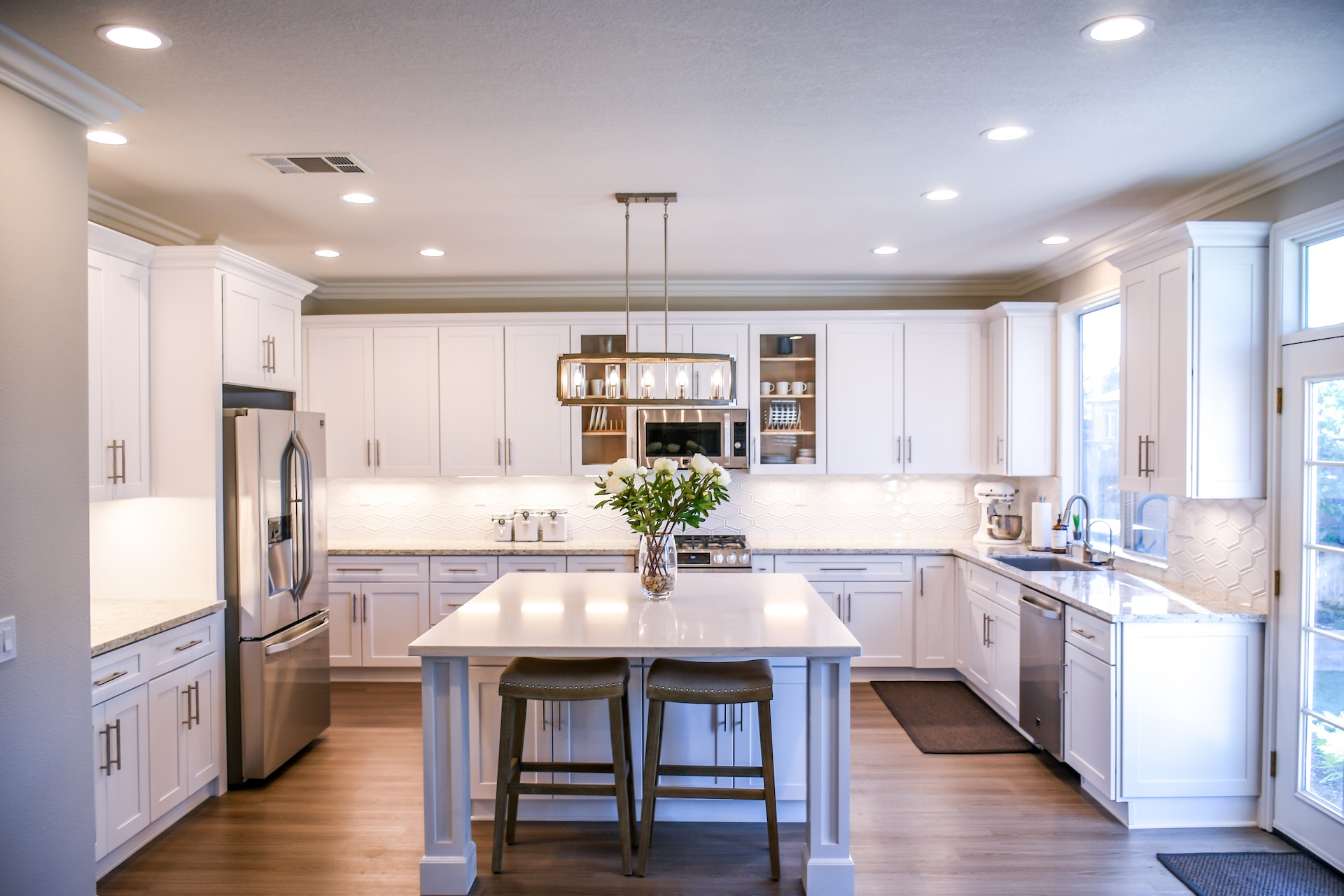 A clean, all-white kitchen